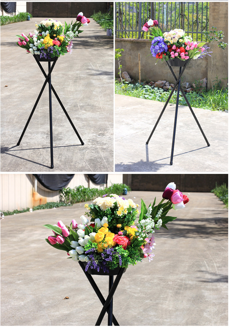 新品铁艺开业花篮三角架花架三脚架鲜花插花架带花篮花艺包装材料_双