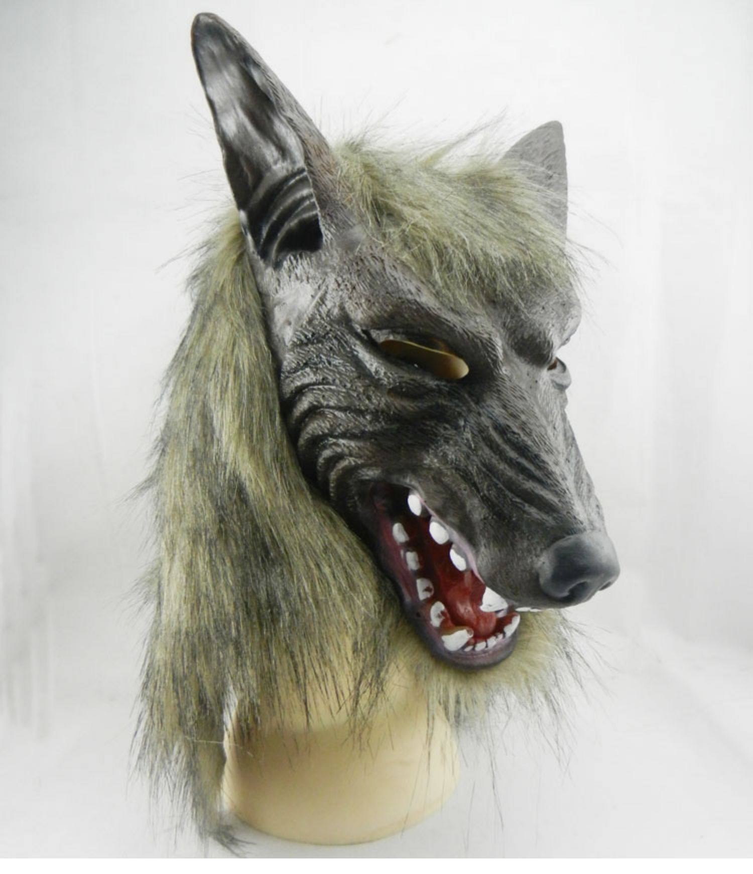 成人灰色狼头狼手套恐怖面具万圣节动物套装儿童抖音乳胶动物头套