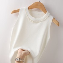Sleeveless high-grade beaded camisole in the suit womens 2022 summer new Korean fashion knitted bottoming shirt
