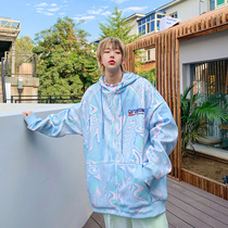 Leman Jin Jun Wei Yi Men ins Korean Fashion Brand Hooded Cardigan Men and Women Same 2021 Loose Tie Dye Coat Tide