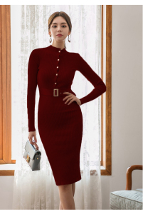 New Korean style ol style knitted single breasted fashion hip dress in autumn / winter 2020