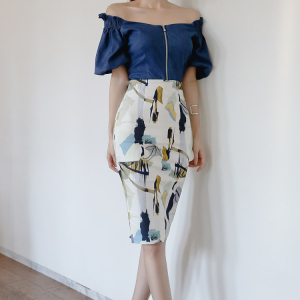 2020 new summer shoulder leakage chiffon shirt skirt fashion two piece set