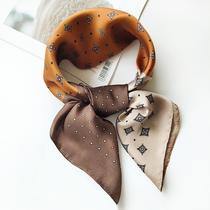 Japanese small square scarf silk scarf womens wild spring and autumn style Foreign style fashion decorative scarf Multi-functional professional scarf