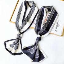 Japanese silk scarf womens black and white classic striped scarf wild spring and Autumn thin scarf tied bag famous star with the same