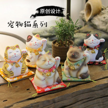 Pet cat ceramic cat animal ornaments home desktop shop decoration Japanese zakaya decoration lucky cat