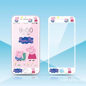 小猪佩奇钢化膜iphone8plus全屏苹果6s手机彩膜7plus卡通社会人膜