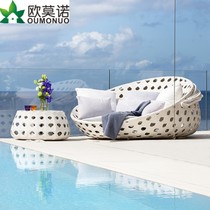 Outdoor Lying Bed Hotel Villa Holiday Area Swimming Pool Seaside Round Bed Wide Sheet Rattan Table And Chairs Sofa With Fluffy Bed