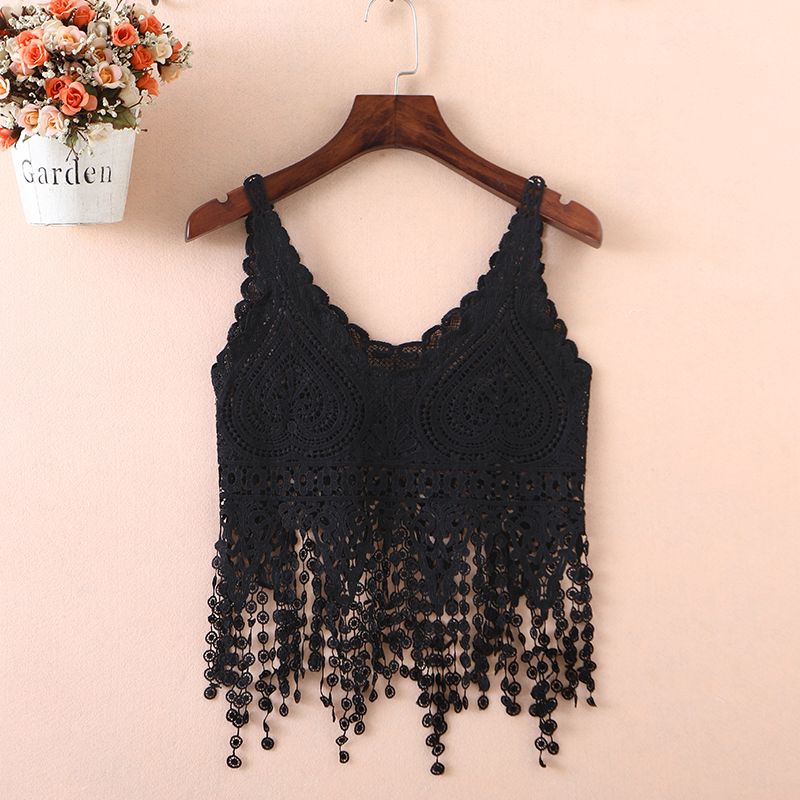 Tassel Camisole Female Summer Hollow Out Lace Small Vest Sexy Slim Outer Wear Show Navel Stay Top