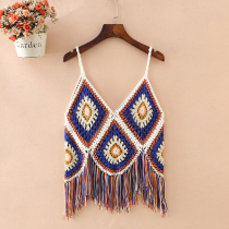 Beach sling coat womens summer short sleeveless Thailand holiday wear blouse open wear vest female tassel