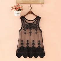  Sleeveless vest women wear mesh top outside large size crocheted vest mid-length sexy lace outside wide-shouldered sling