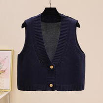 Vest womens large size short spring and autumn outside shoulder foreign style wool horse clip female fat mm autumn winter knitted cardigan vest
