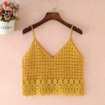 French small sling lace vest womens summer thin vest sleeveless short inner machine hollow top