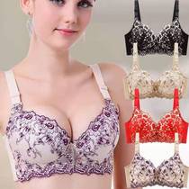 Embroidered underwear womens large size thin section without steel rim adjustment bra set Small chest gathered thickened bra to collect milk