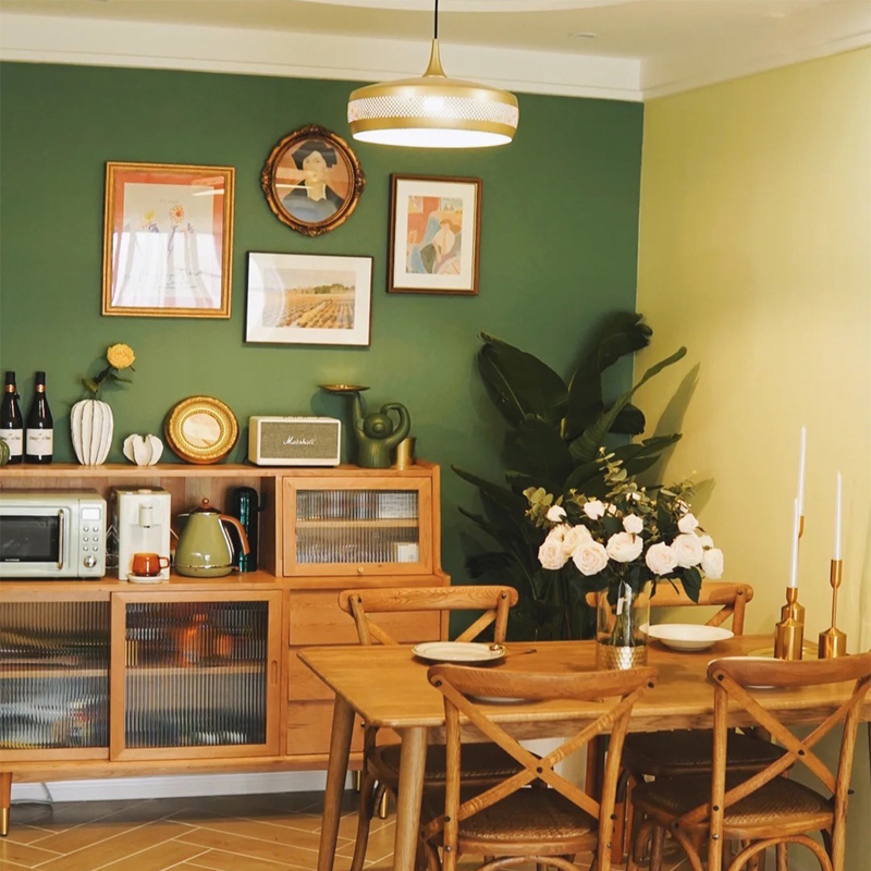 复古元素的餐厅,墨绿色与浅绿色拼接 - 极会淘设计效果图 - 每平每屋
