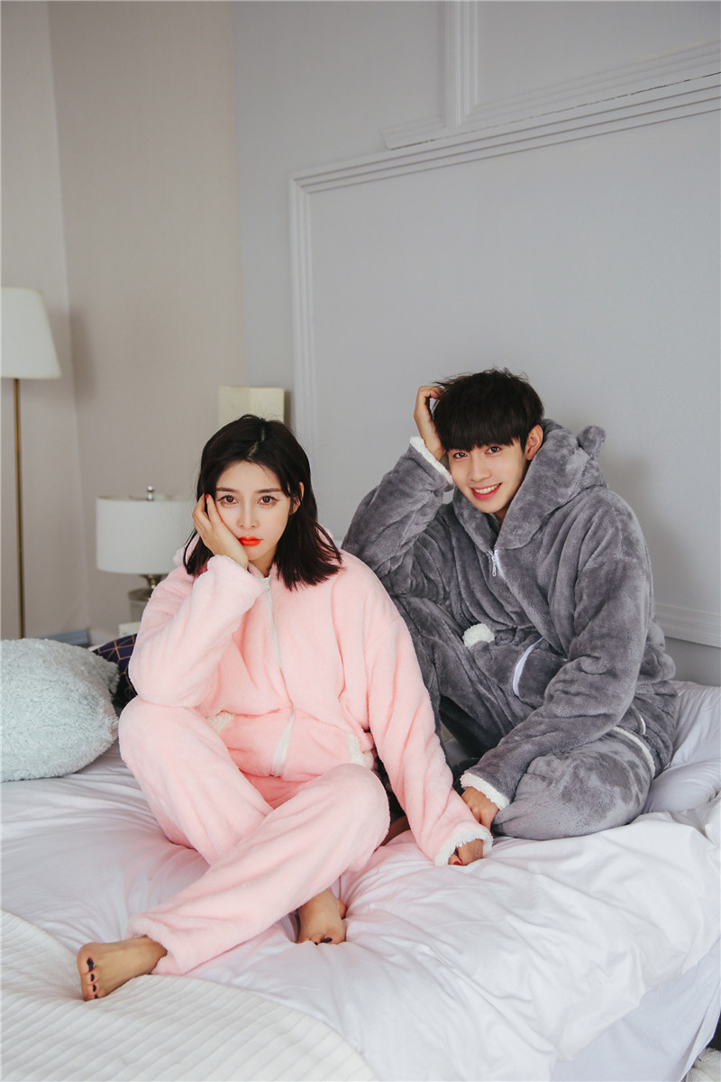 超厚冬季保暖情侣睡衣套装女加绒加厚卡通可爱羊羔绒珊瑚绒家居服