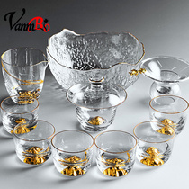 High-grade kung fu tea set household heat-resistant high temperature thick cover bowl light luxury glass teacup large teapot making tea