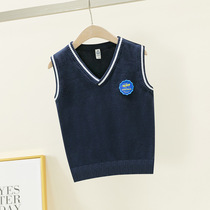 Children Hide Blue Hair Line Waistcoat Spring Autumn Season V Collar Undershirt Elementary School Pupil Kan Shoulder Girl Boy 100 Hitch Vest