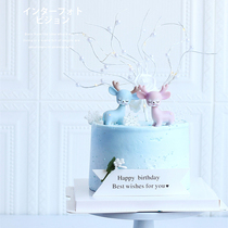Net red childrens cake decoration resin ornaments Cute shaking head deer pink blue pair of birthday party dress-up supplies