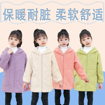 2022 new anti-dirty protective clothing for female baby winter plus velvet thickened overcoat childrens down jacket girls foreign style outerwear