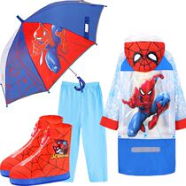 Childrens raincoat suit rain shoes Spiderman raincoat umbrella three-piece student waterproof whole body kindergarten thickening
