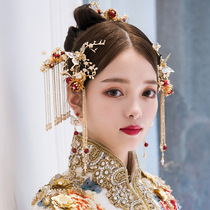 Ancient costume Hanfu headdress suit Chinese bride hair accessories tassel step shake hair hairpin ancient style hair combing Xiuhe clothing phoenix crown