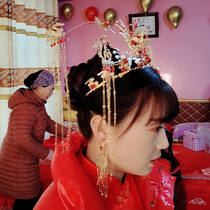 Bride Chinese costume Xiuhe headdress red tassel atmosphere phoenix crown wedding hair accessories set ancient style accessories