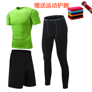 跑步运动套装男三件套短袖跑步速干紧身衣健身房运动健身服训练服