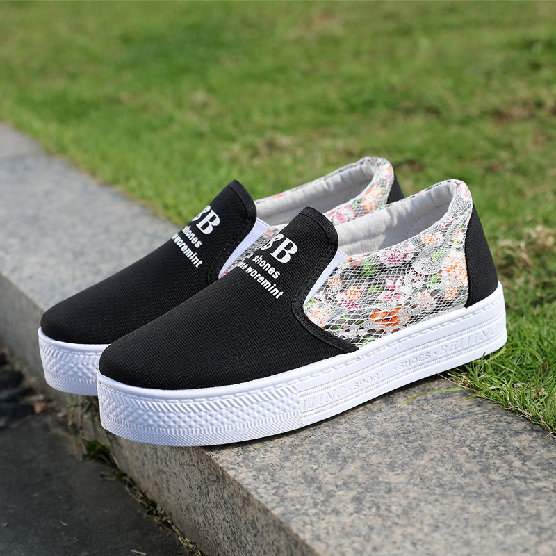 2017秋季低帮鞋帆布鞋女一脚蹬懒人鞋韩版休闲平底白色板鞋子学生