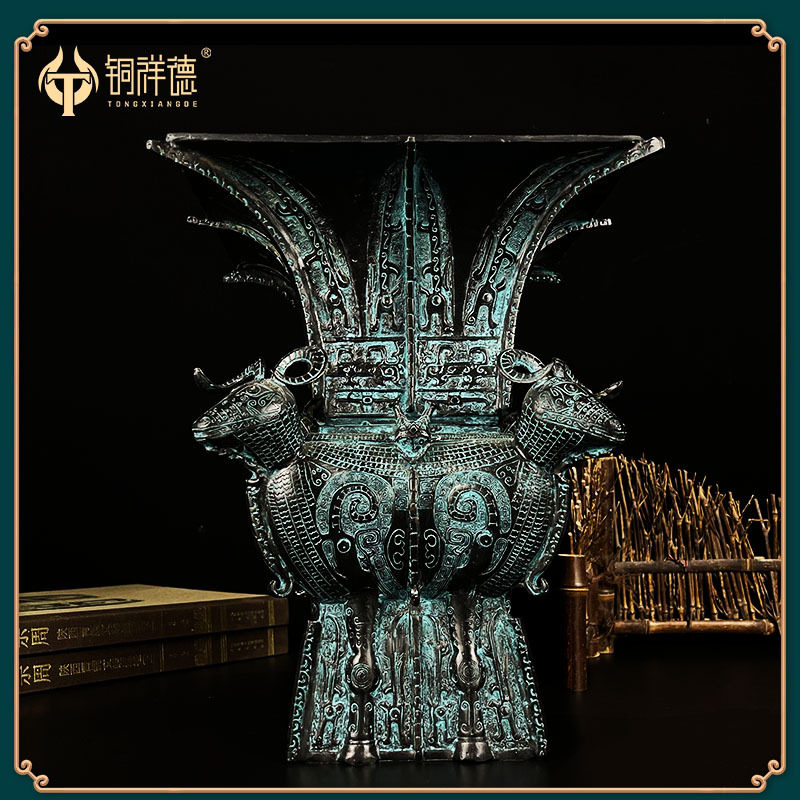 青銅器古擺件四羊方尊酒尊酒器古玩銅工藝品擺飾做舊廠家直銷