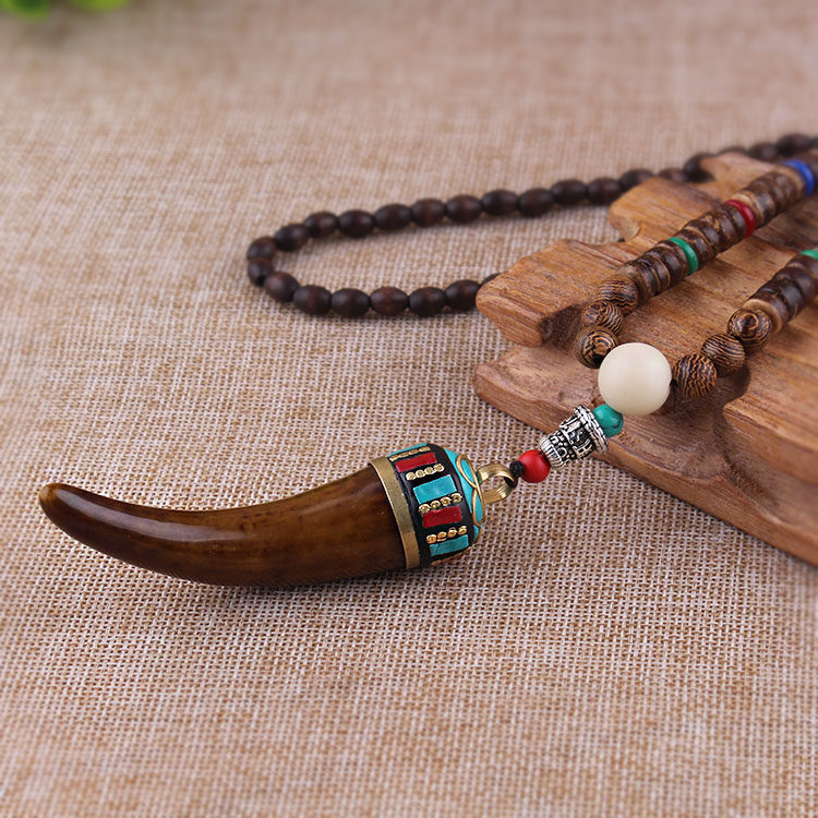 原创民族风尼泊尔手工饰品牛角吊坠个性项链毛衣链长款 百搭配饰