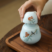 Shadow green gourd wine bottle one person drinking rice wine white wine ceramic drink wine set art hand-painted loquat Kingfisher wine glass