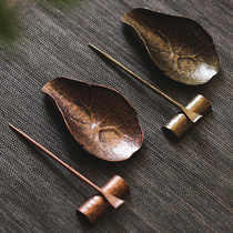 Hammer eye pattern handmade tea spoon teaspoon six gentlemen pure copper antique lotus leaf shape Zen tea ceremony accessories