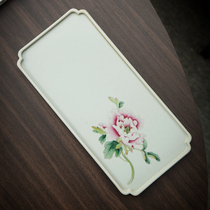 Jingdezhen full hand-painted aesthetic art fan peony pottery simple kung fu tea set dry bubble long tea plate pot