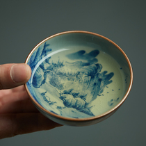 Chaiyao Jingdezhen hand-painted blue and white landscape ceramics master tea cup retro Open piece large Puer tea bowl tea cup