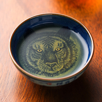 Jingdezhen hand-painted blue and white wood beaker zodiac Tiger Kung Fu Tea big tea bowl antique open Film Master Cup