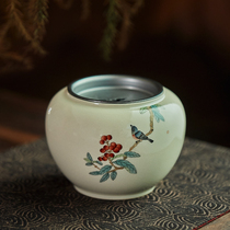 Fanyue quaint Jingdezhen hand-painted loquat plant ash built water washing small dregs water bucket kung fu tea ceremony accessories