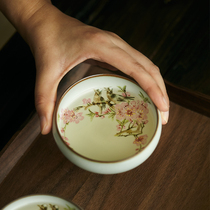 Jingdezhen hand-painted water point peach blossom Puer Cup kung fu tea master tea cup Ru kiln open ceramic single Cup