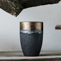 Jingdezhen handmade ceramic kiln thickened pottery water cup Coffee cup Personality creative pottery flow gold Japanese couple cup