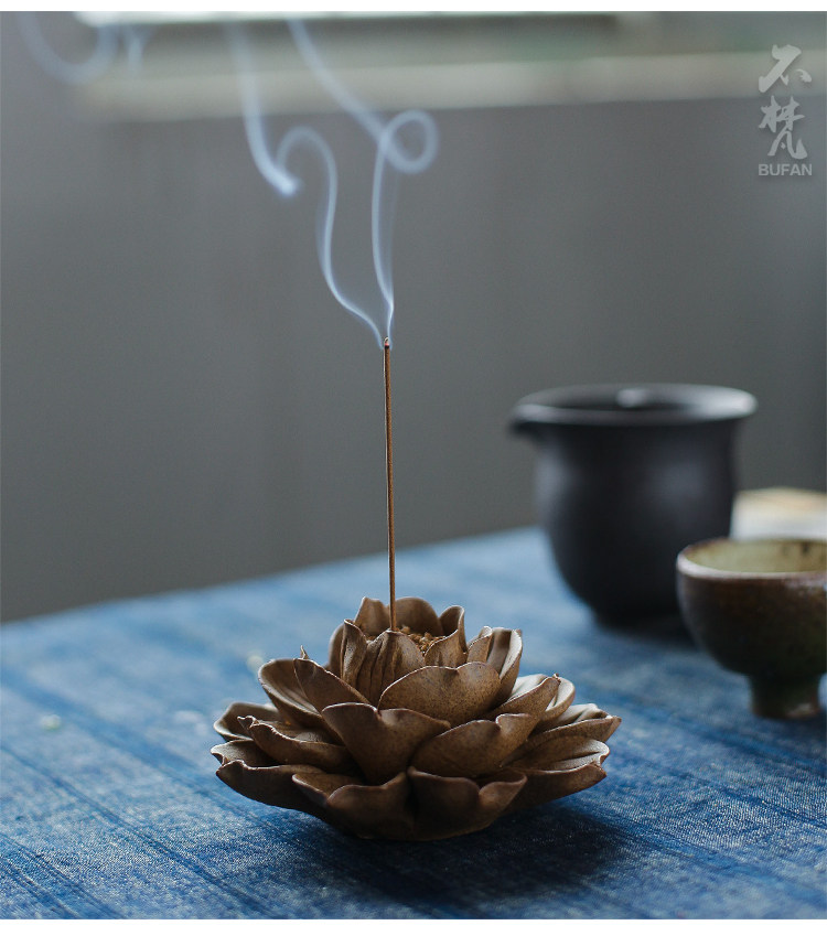 不梵 手工禅意莲花香插檀香藏香线香倒流香创意香盘粗陶佛教香器
