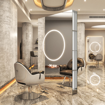 Net Red Barber shop mirror table single double-sided floor mirror hairdressing shop mirror with lamp stainless steel haircut mirror hair salon dedicated