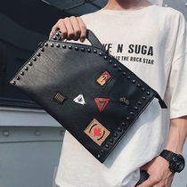 Hong Kong Korean version of the mens clutch street trend rivet printing pattern handbag street casual shoulder bag trend