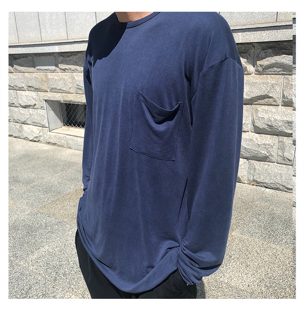 AaNnnormcore summer ງ່າຍດາຍ casual cupro silk long-sleeved drape pocket long-sleeved T-shirt base protection sun