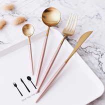 European powder gold 304 stainless steel Western tableware knife and fork spoon set dessert spoon coffee spoon steak knife and fork spoon
