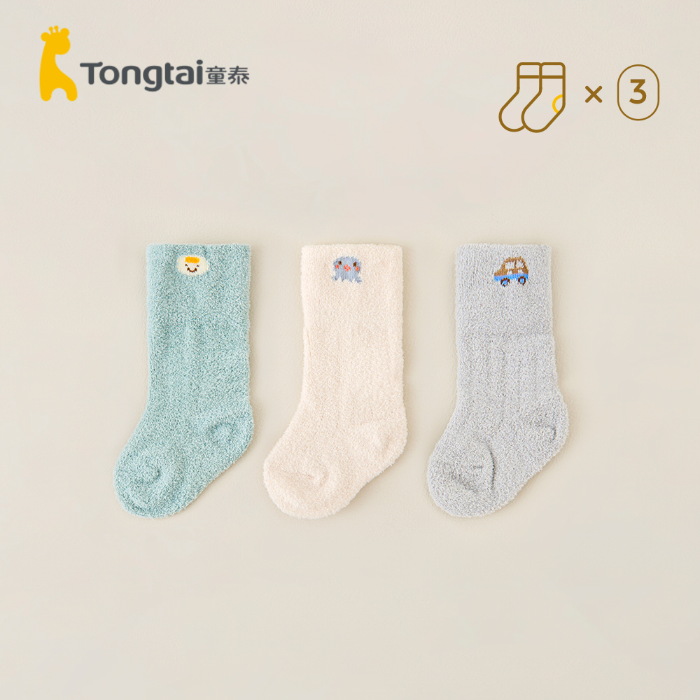 Child Tai newborn baby autumn winter male and female baby plus suede thickened middle cylinder No bones without baby boy socks 3 Double fit-Taobao