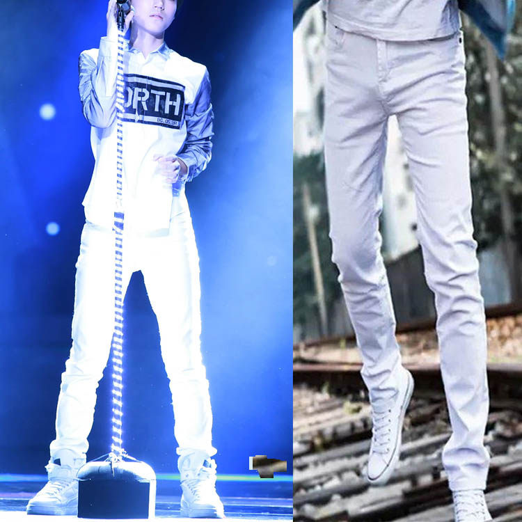 tfboys王俊凯王源易烊千玺同款男女学生休闲小脚修身弹力牛仔裤子