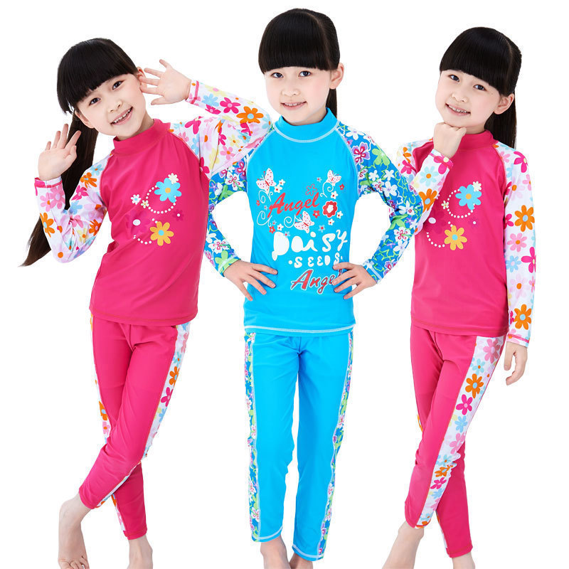 Children's swimsuit girl sunscreen swimsuit split swimsuit middle child swimsuit long sleeve warm swimsuit hot spring swimsuit