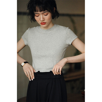Miss Hadtooth 21 autumn new commuter temperament cotton base small round neck solid color short sleeve t-shirt womens shirt