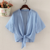 Small shawl summer Women with skirt summer coat short slope shoulder Joker outside Cardigan shawl thin coat