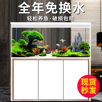 Small and medium fish tank aquarium Living room floor home Large sloth eco-free water glass gold fish tank with cabinet