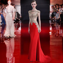 Noble and elegant banquet annual meeting evening dress skirt female 2021 new luxury temperament red host gas field queen